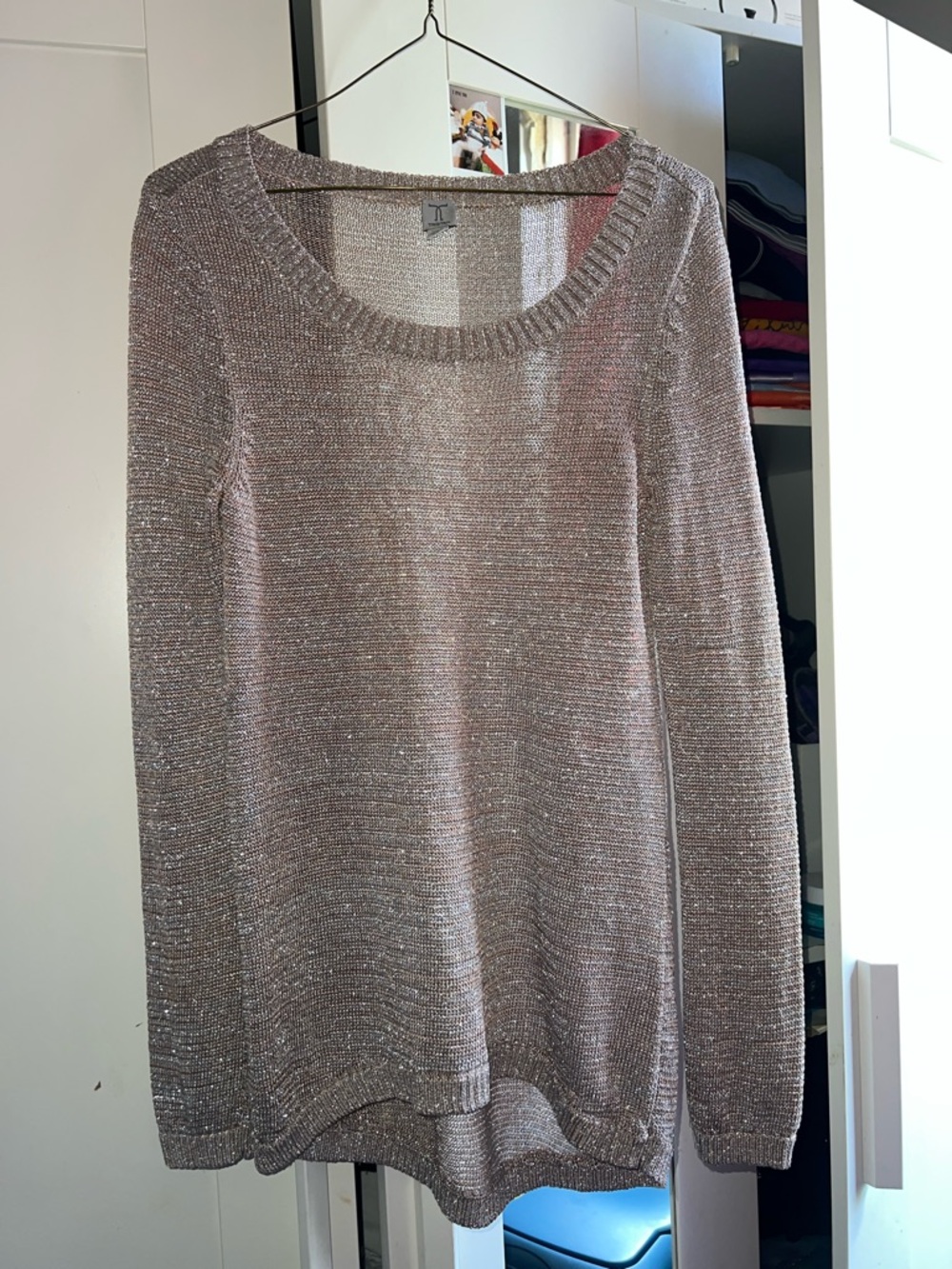 Women's Metallic Knit Sweater - Light Pink